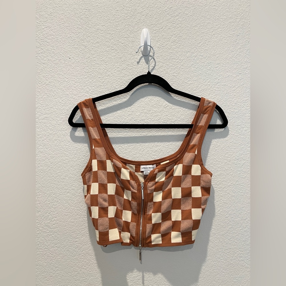 Unworn! Urban Revivo Khaki Checkered Pattern Bra Top Women Size L